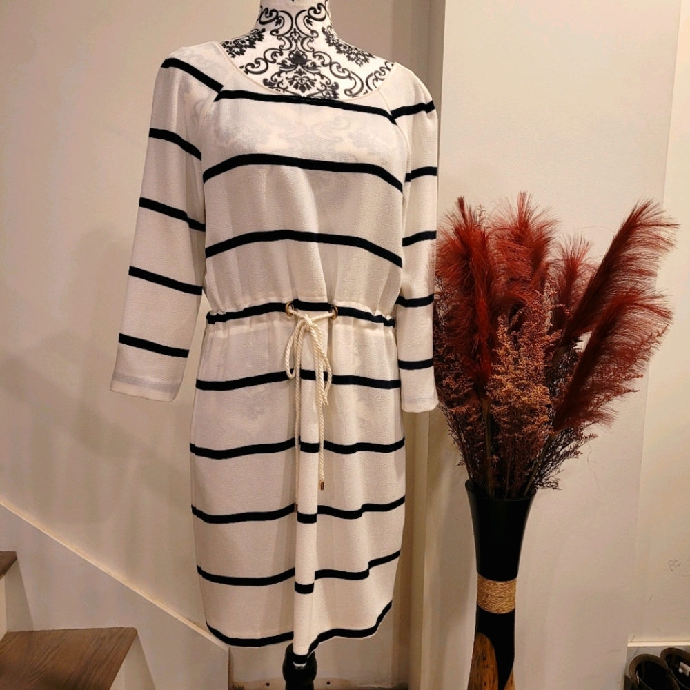 Nautical, striped dress with tie waist